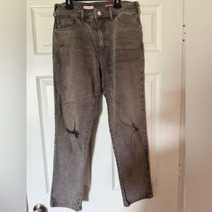 Pilcro Ash Grey Ankle Straight Jeans Size 26 Distressed High Rise